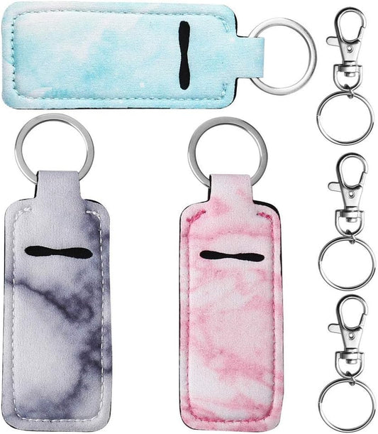 3 Pcs Chapsticks Holder Keychain Stocking Stuffers for Women Lip Balm Holder Chapsticks Keychain Holder for Lipstick (Pink, Blue, Grey)